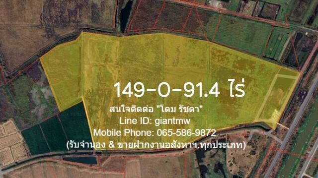 FOR SALE พื้นที่ดิน เป็นที่ดินผืนใหญ่ทีมีรูปทรงอิสระ มีทาง และคลอสาธารณะประโยชน์ เหมาะสำหรับนักลงทุน หรือองค์กรที่ต้องการหาที่ดินผืนใหญ่ในราคาที่ไม่แพง เพื่อนำไปพัฒนาโครงการต่อไป 91 ตร.วา 0 ngan 149 RAI  55000000 BAHT. โครตถูก!