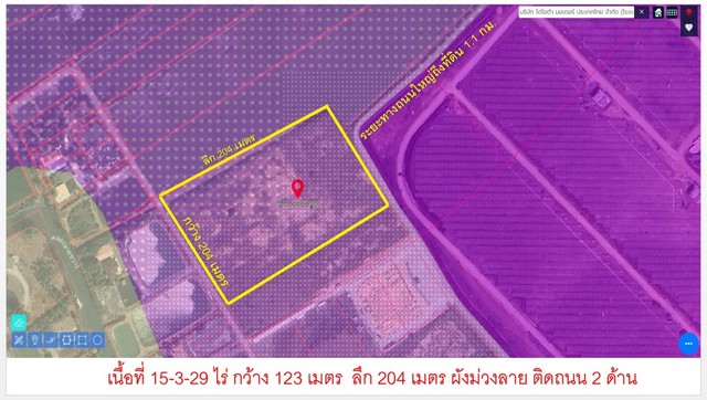 ขายที่ดินสีม่วงสร้างโรงงาน บ้านโพธิ์ เนื้อที่ 15-3-29 ไร่ ขายไร่ละ 5 ล้าน อ.บ้านโพธิ์  จ.ฉะเชิงเทรา  